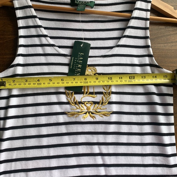Ralph Lauren ✨ NWT Striped Gold Embroidered Crest Cotton Petite Tank Top - Picture 6 of 6